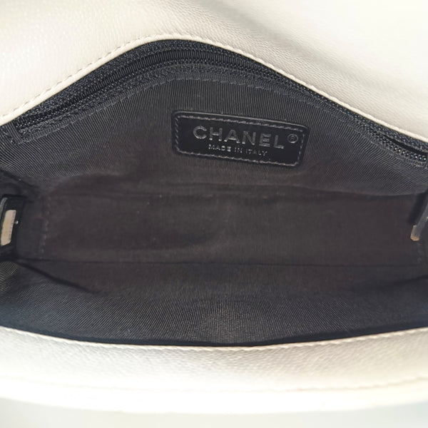 Quilted Grained Calfskin Shoulder Bag Small White
