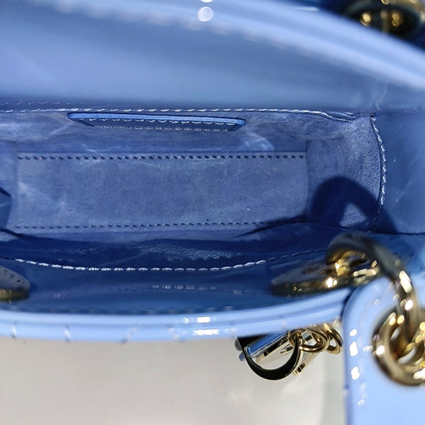 Authenticated pre-owned  Lady Dior Super Mini Cannage Patent Leather Blue - Tote Bag at Looply