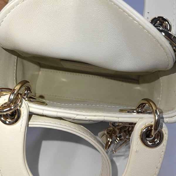 Authenticated pre-owned  Lady Dior Super Mini Cannage Lambskin White - Tote Bag at Looply