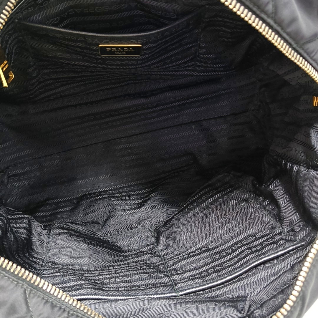 Quilted Nylon Shoulder Bag Black