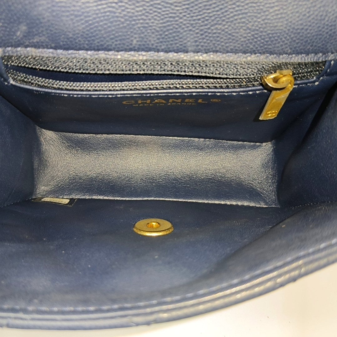 Quilted Grained Calfskin Shoulder Bag Blue