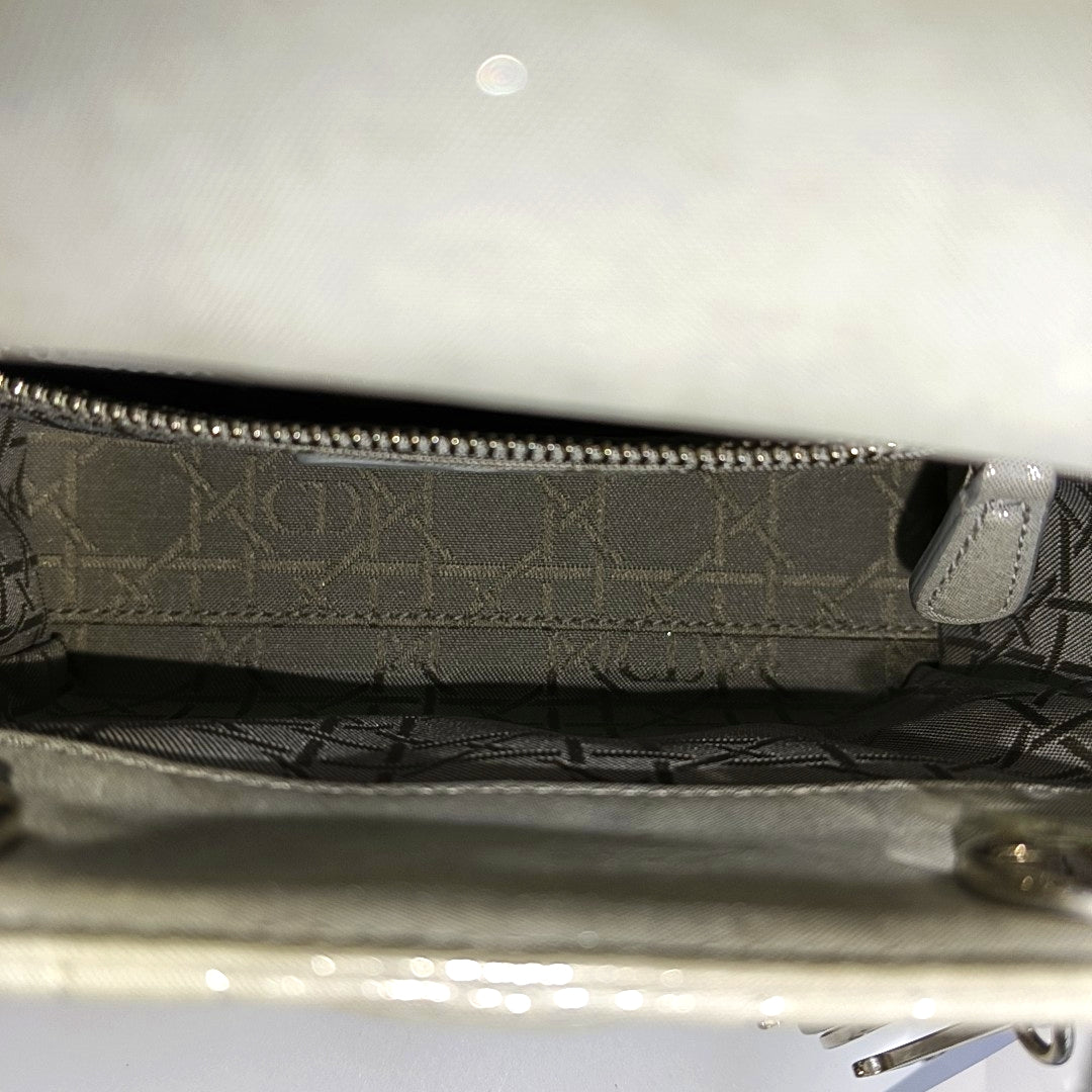 Lady Dior Mini Cannage Lambskin Silver