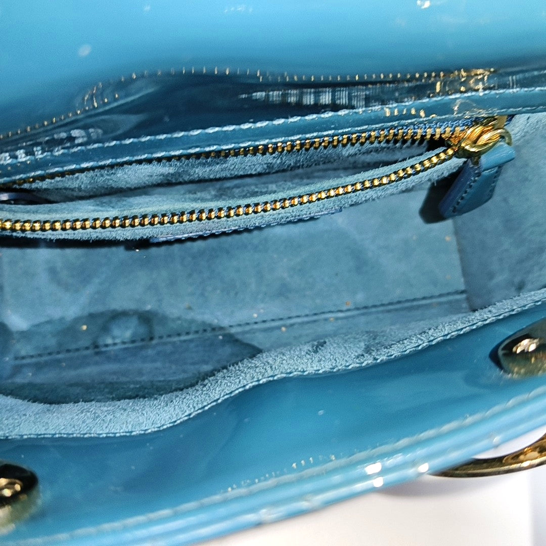 Lady Dior Mini Cannage Patent Leather Blue