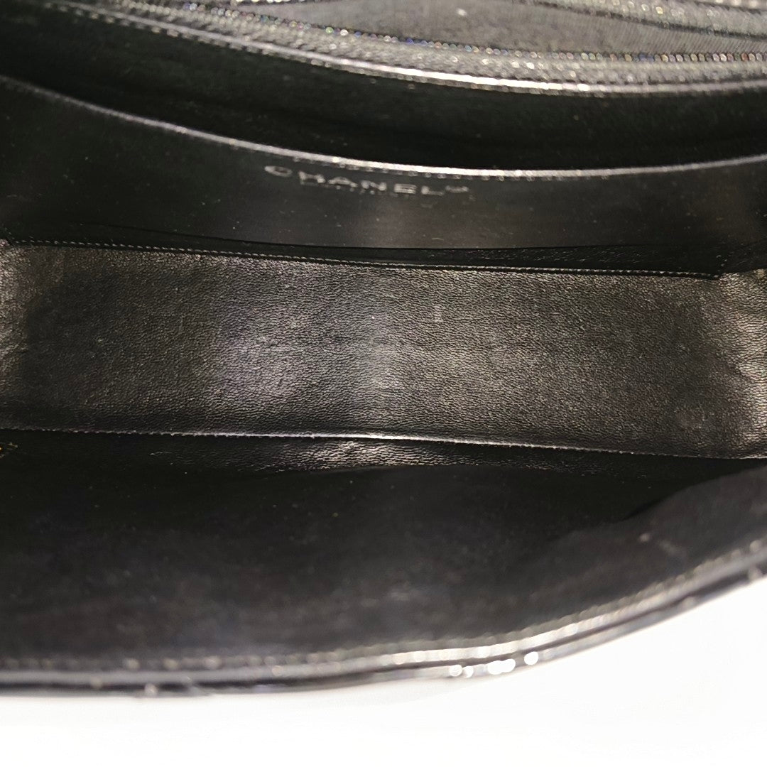 Large Quilted Patent Leather Black