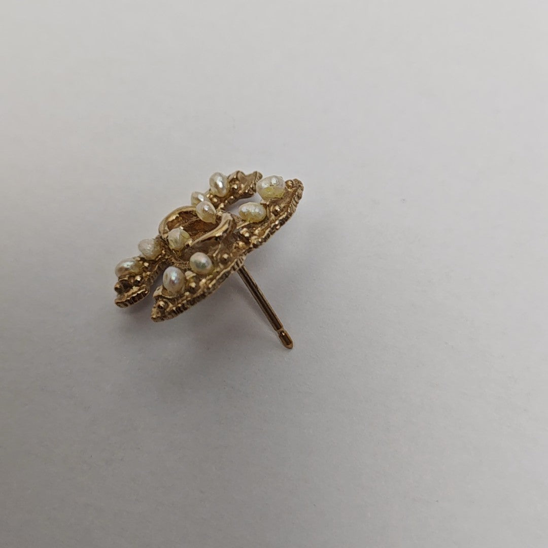 CC Logo Metal Gold Stud Earrings