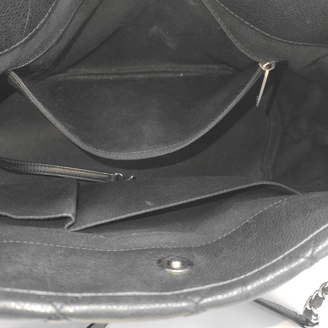 Quilted Grained Calfskin Tote Bag Black