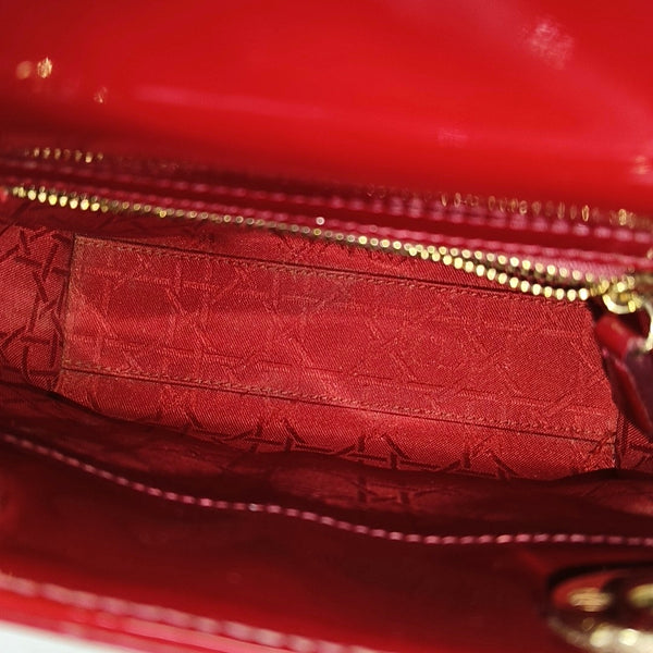 Lady Dior Mini Cannage Patent Calfskin Red