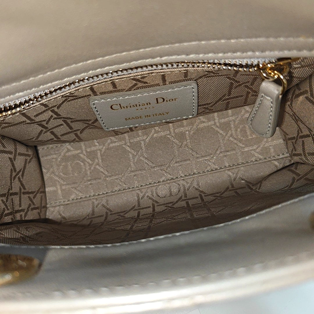 Lady Dior Mini Quilted Lambskin Grey