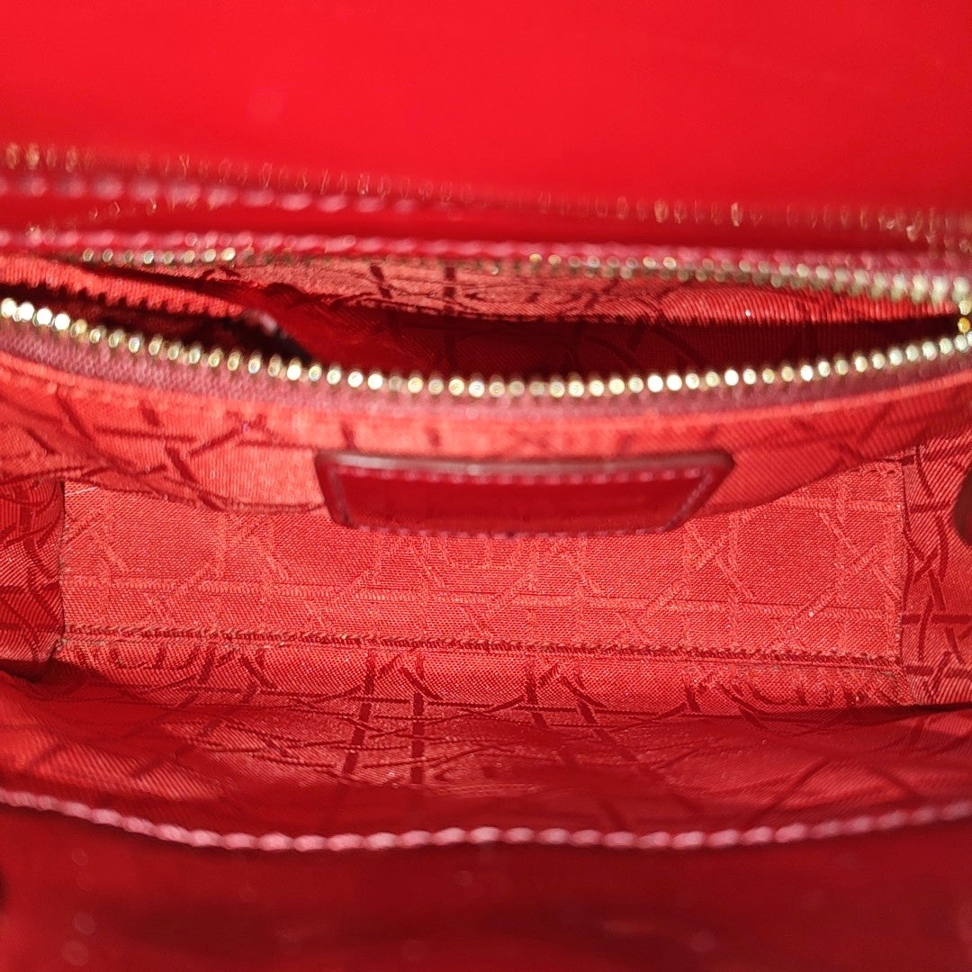 Lady Dior Mini Cannage Patent Leather Red
