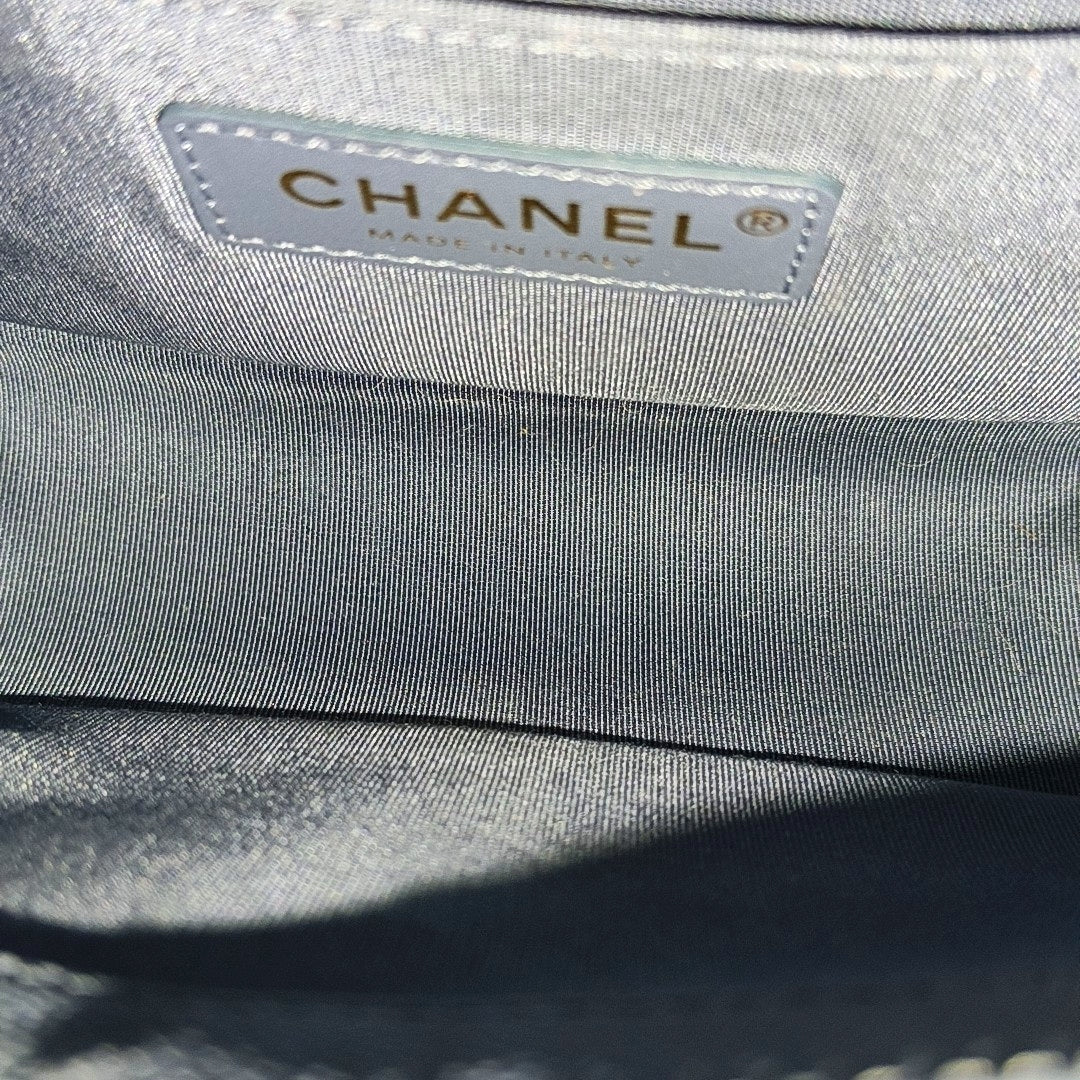 BOY CHANEL Small Chevron, Quilted Grained Calfskin Blue