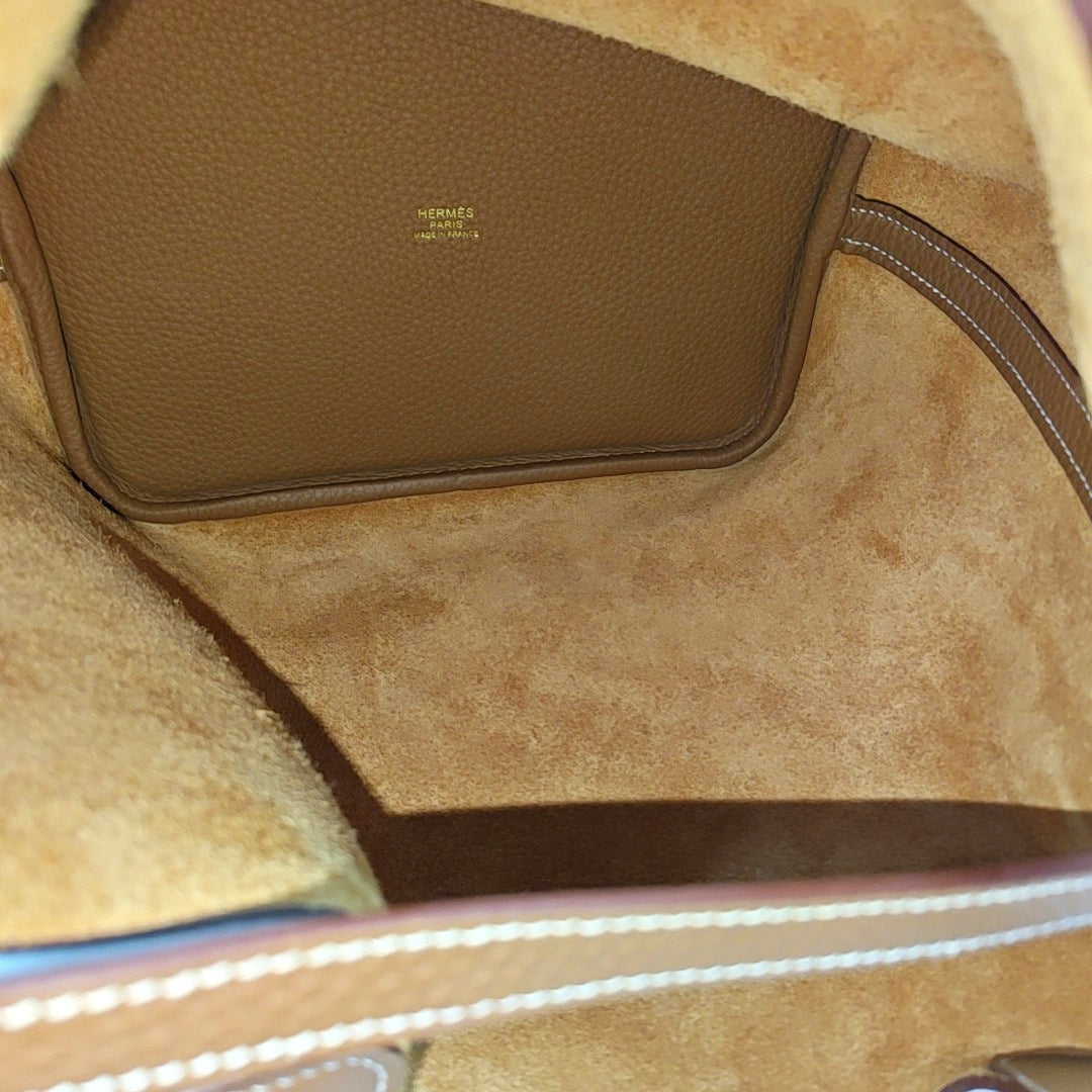 Authenticated pre-owned  Picotin Lock 22 Clemence Brown - Bucket Bag at Looply