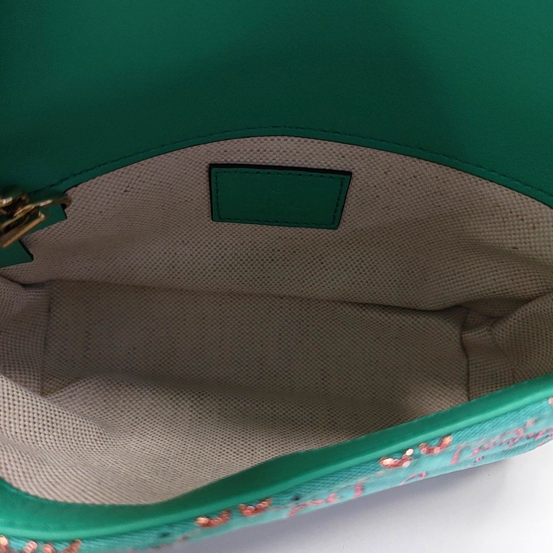 GG Marmont Super Mini Quilted Fabric Green