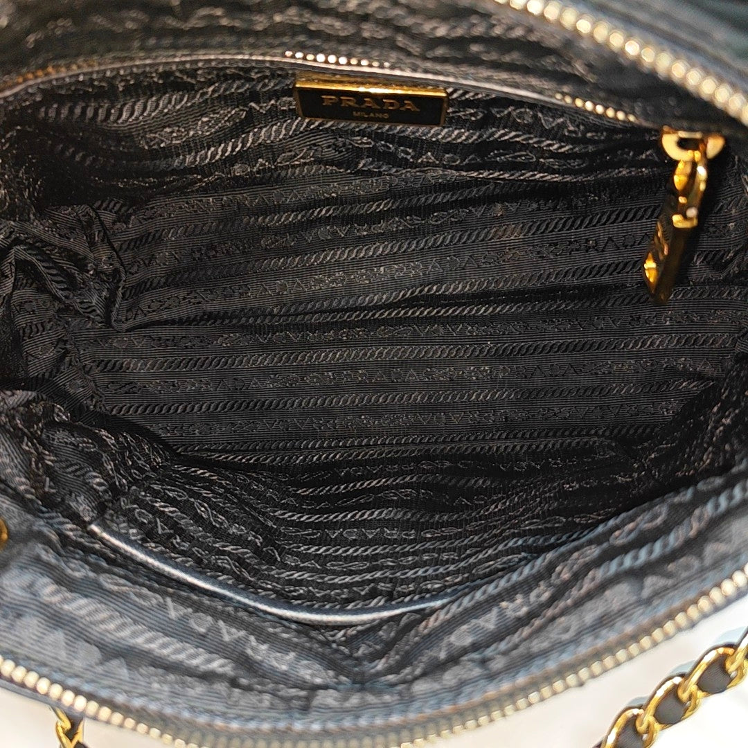 Quilted Nylon Shoulder Bag Black