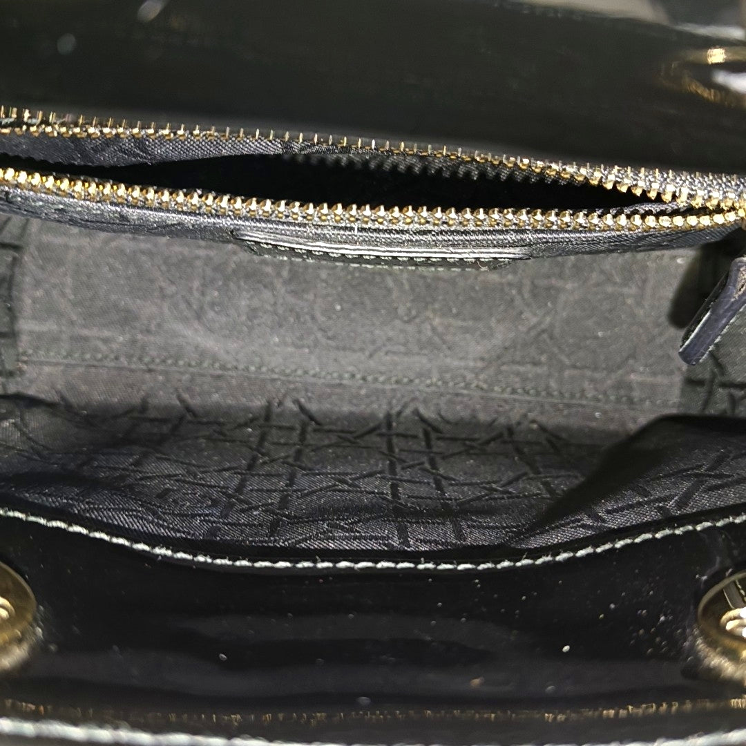 Lady Dior Mini Quilted Patent Leather Black