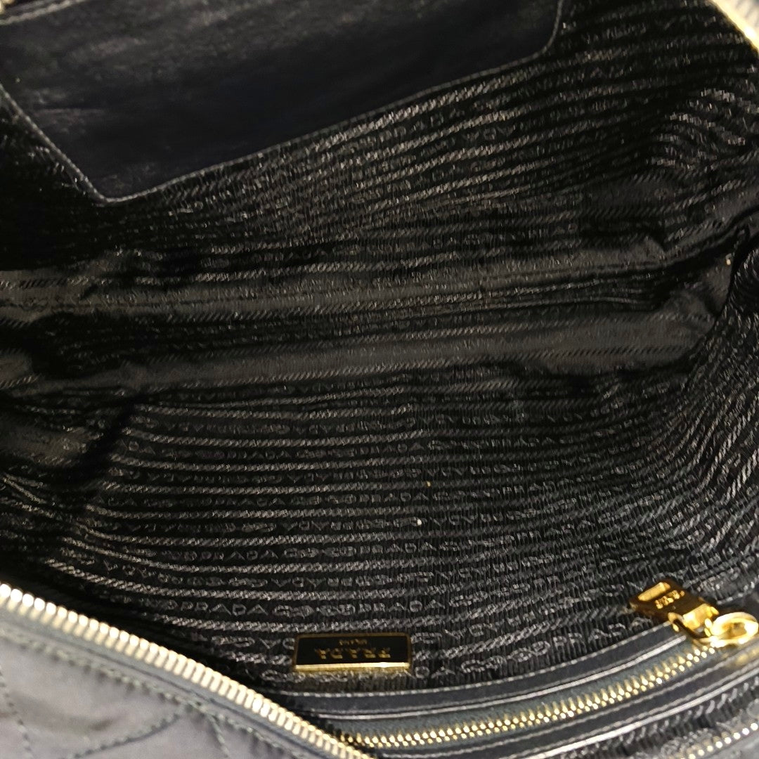 Quilted Nylon Shoulder Bag Black