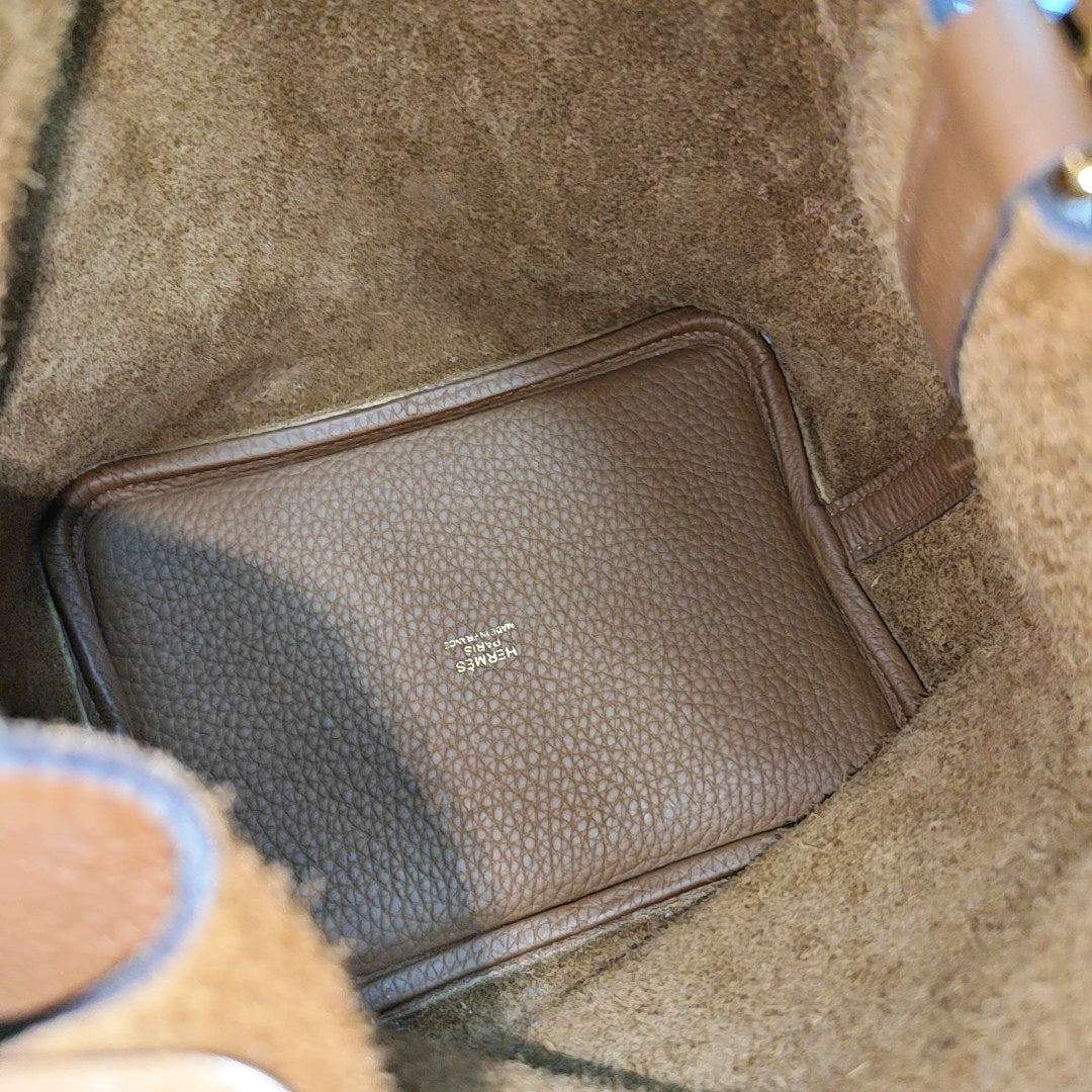 Authenticated pre-owned  Picotin Lock 18 Clemence Brown - Bucket Bag at Looply