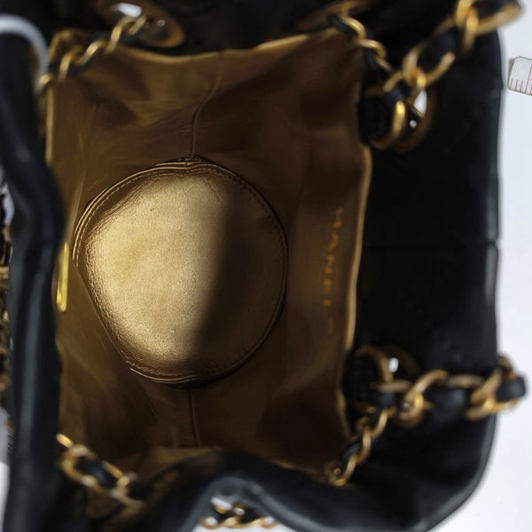 Quilted Lambskin Bucket Bag Black