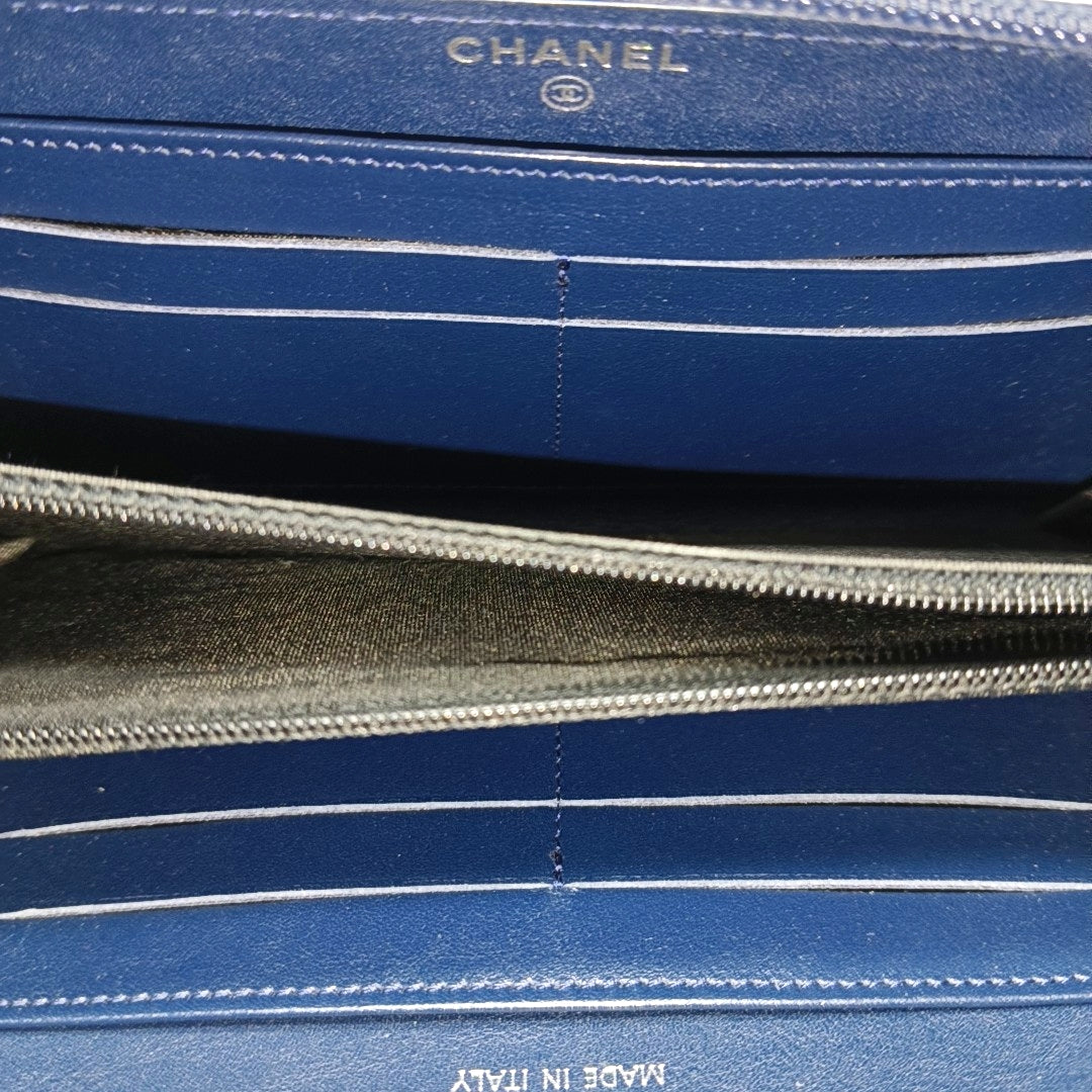 Grained Calfskin Wallet Blue