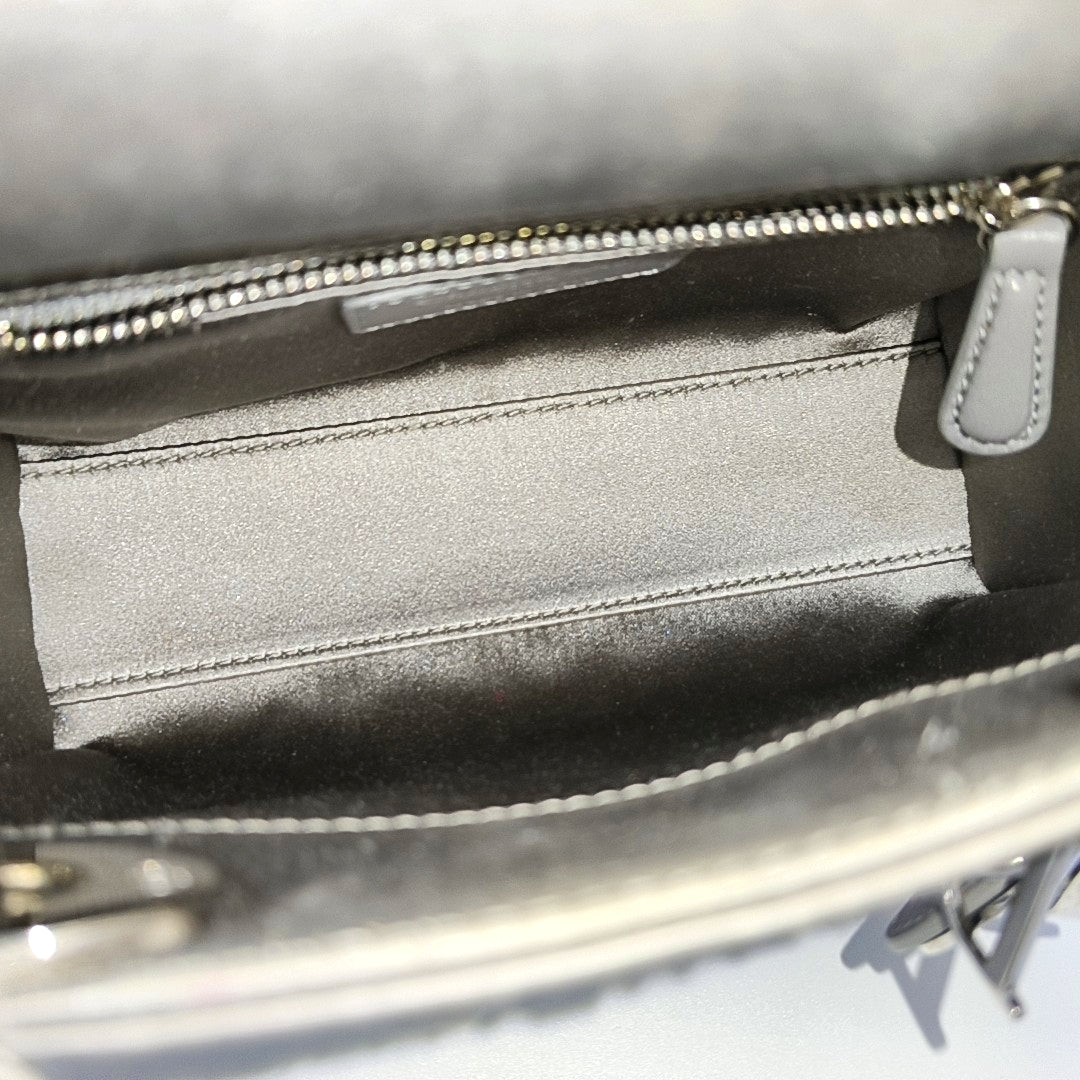Lady Dior Mini Cannage Silk Satin Gray