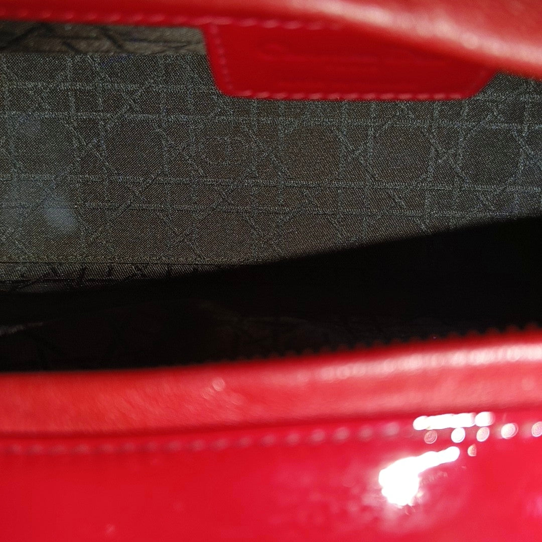 Lady Dior Medium Cannage Patent Leather Red