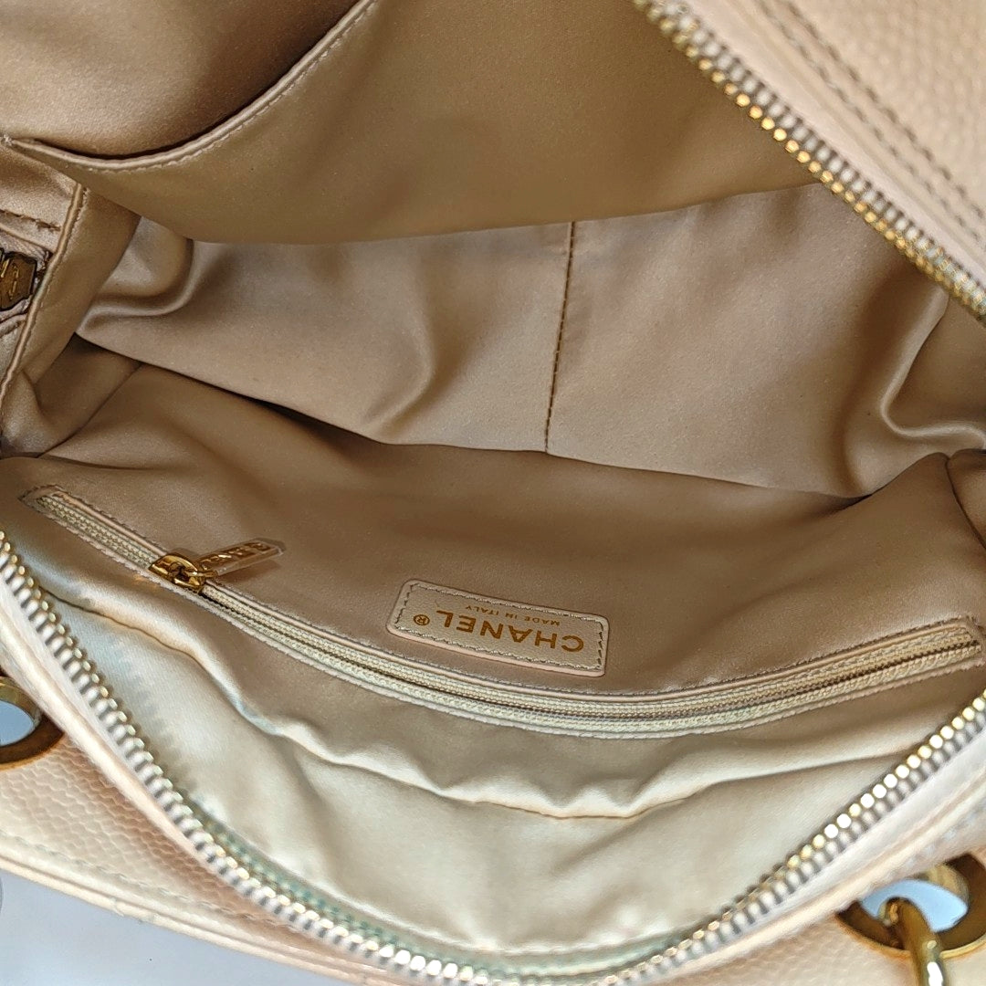 CHANEL PETITE Quilted Grained Calfskin Beige