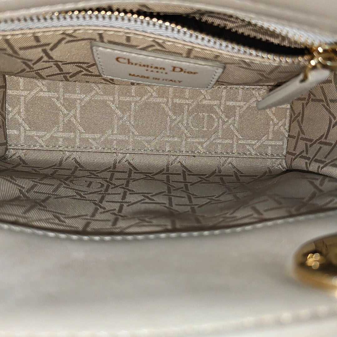 Lady Dior Mini Cannage Lambskin Silver