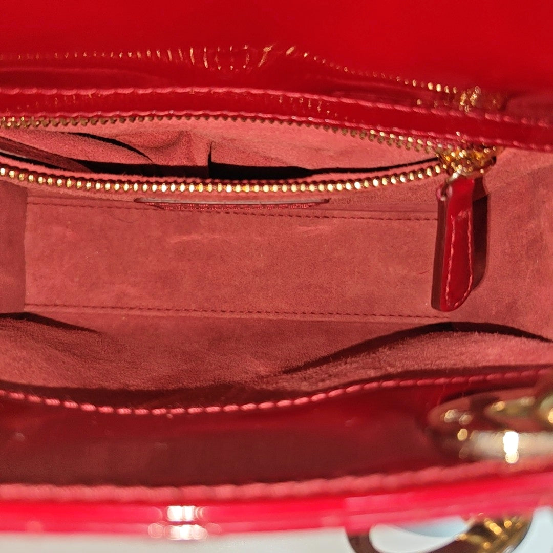 Lady Dior Mini Cannage Patent Leather Red