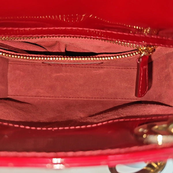 Lady Dior Mini Cannage Patent Leather Red