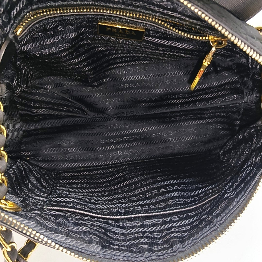 Quilted Nylon Shoulder Bag Black
