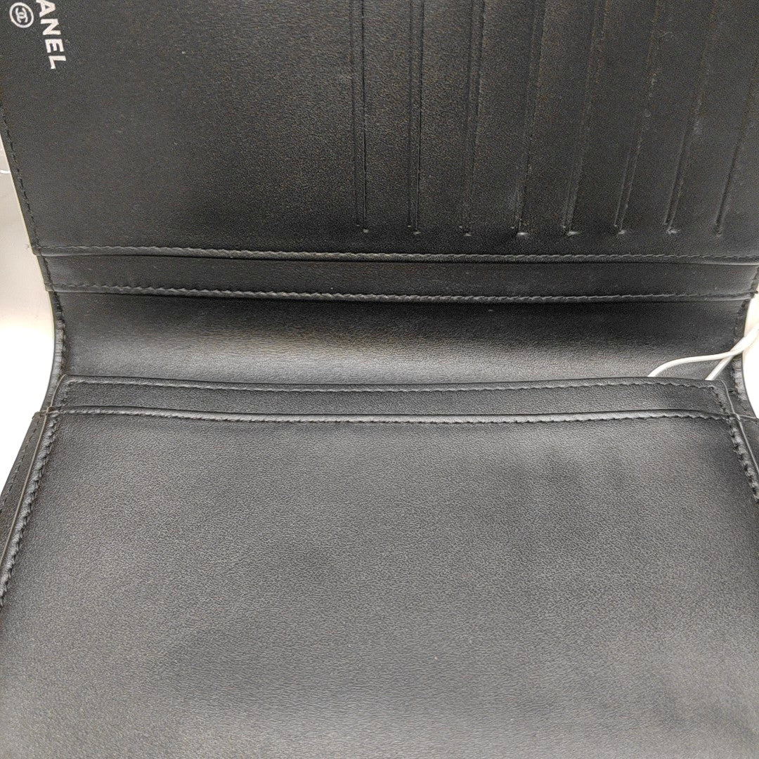 BOY CHANEL Mini Quilted Patent Leather Black Wallet