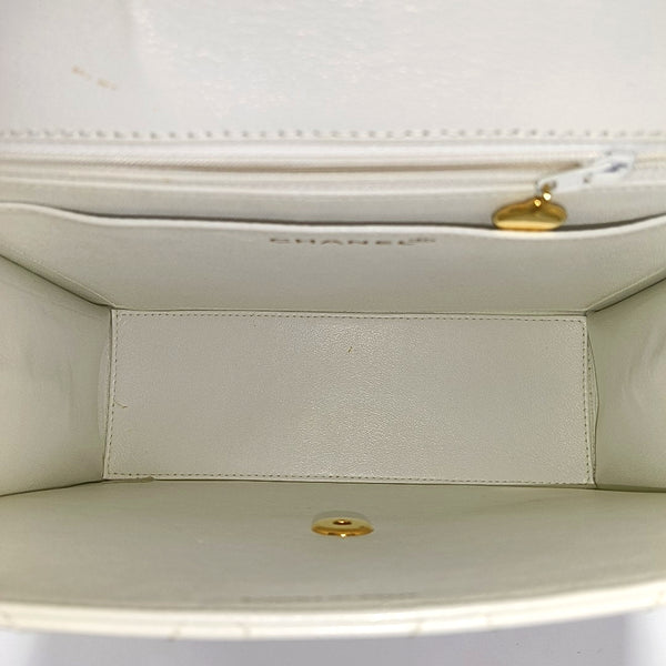 Quilted Grained Calfskin Top Handle Bag White