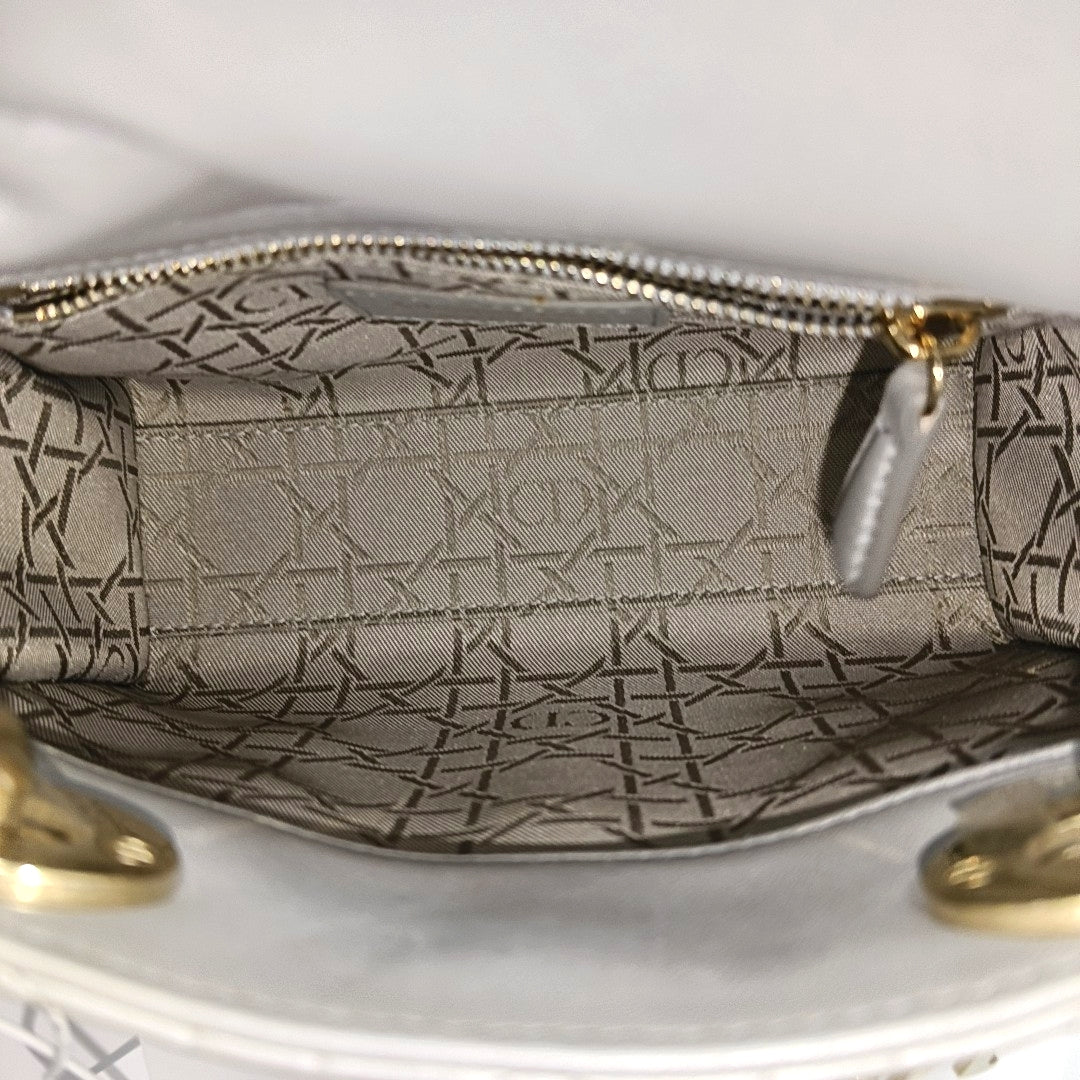 Lady Dior Mini Cannage Lambskin Gray