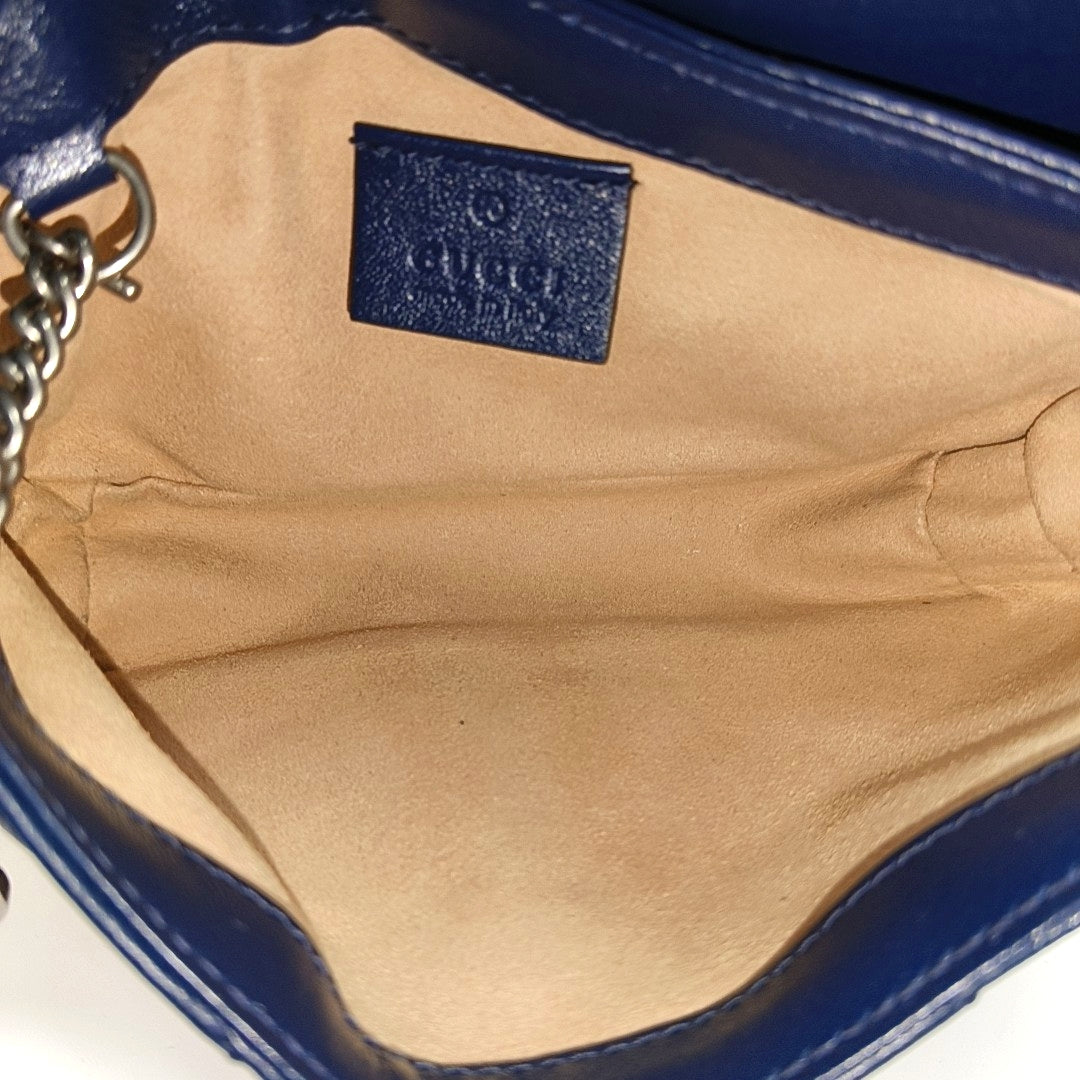 GG Marmont Super Mini Quilted Calfskin Blue