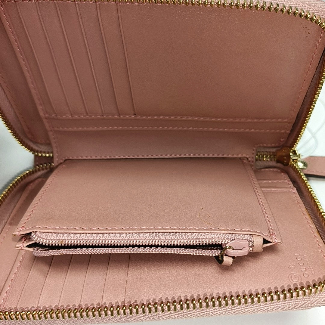 Microguccissima Monogram Calfskin Pink Wallet