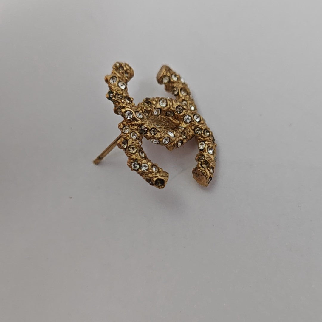 CC Logo Metal Gold Stud Earrings