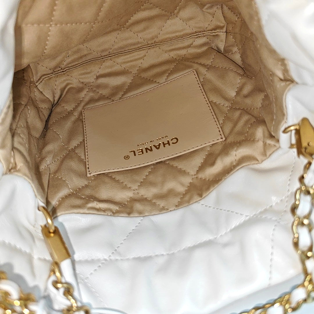 Authenticated pre-owned  CHANEL 22 Mini Quilted Calfskin White - Tote Bag at Looply
