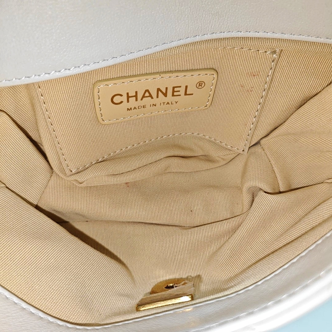 Quilted Lambskin Shoulder Bag White