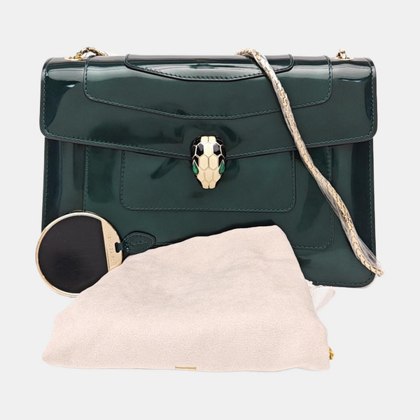 SERPENTI FOREVER Quilted Patent Leather Green