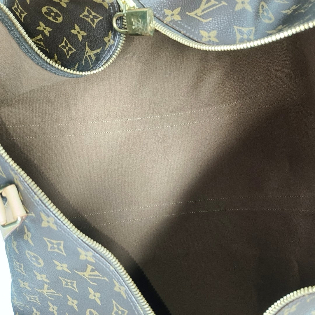 KEEPALL 60 Monogram Coated Canvas Brown