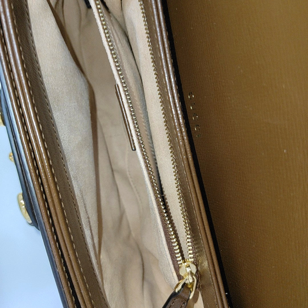 Horsebit 1955 Medium Monogram Coated Canvas Beige