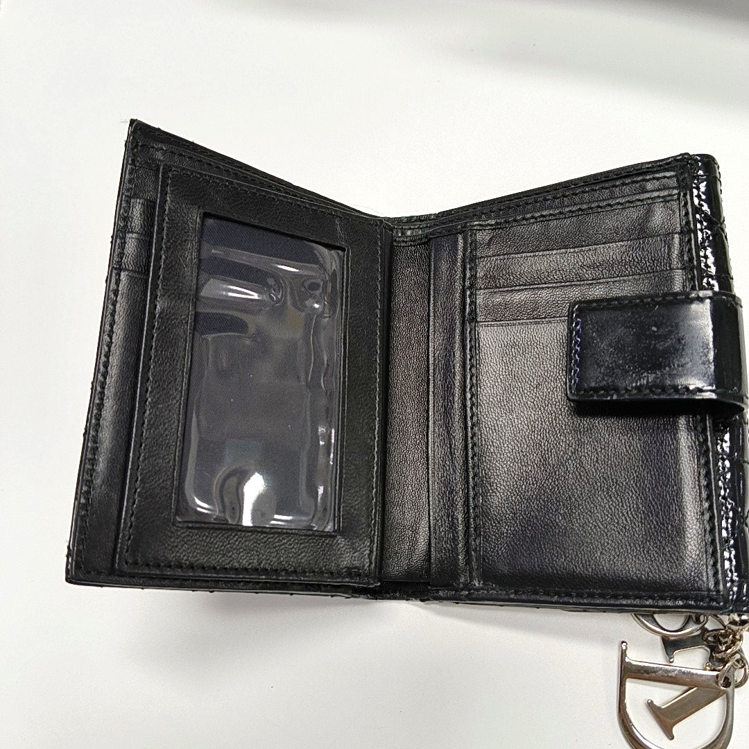 Cannage Patent Leather Wallet Black