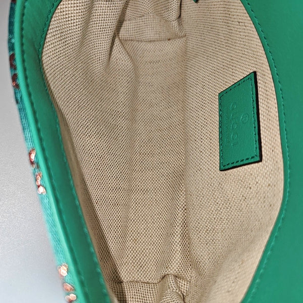 GG Marmont Super Mini Quilted Fabric Green