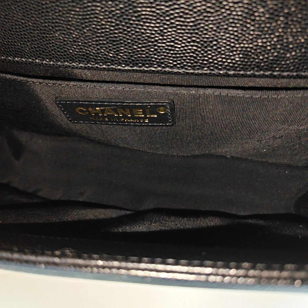BOY CHANEL Medium Quilted Grained Calfskin Black
