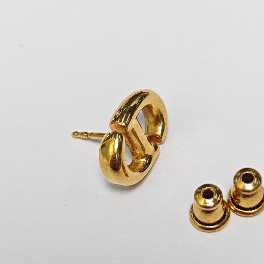 CD Navy Metal Gold Stud Earrings