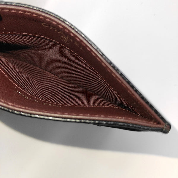 Quilted Grained Calfskin Card Holder Black