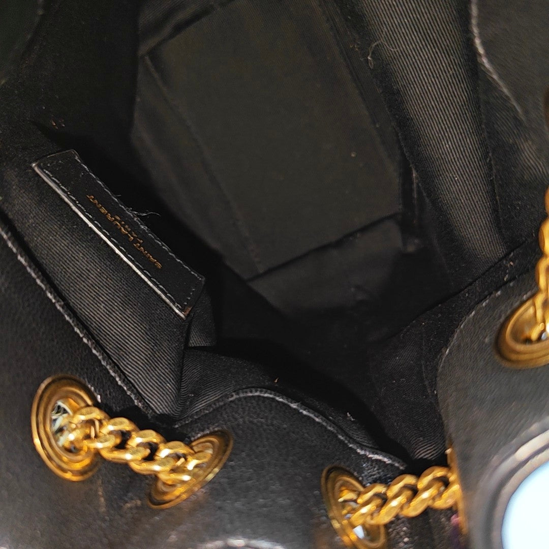 Chevron Lambskin Bucket Bag Black