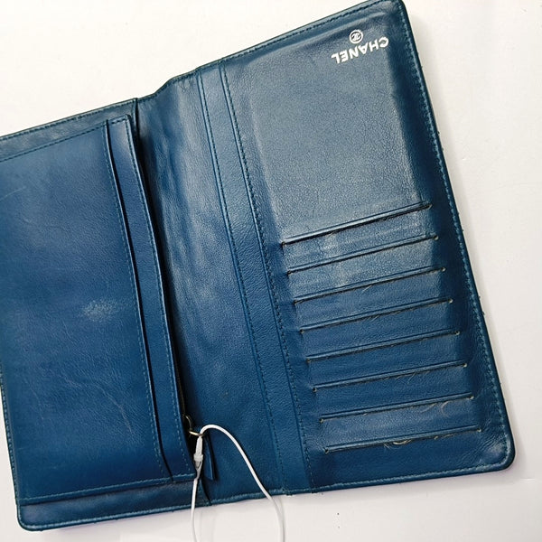 Quilted Patent Leather Wallet Blue
