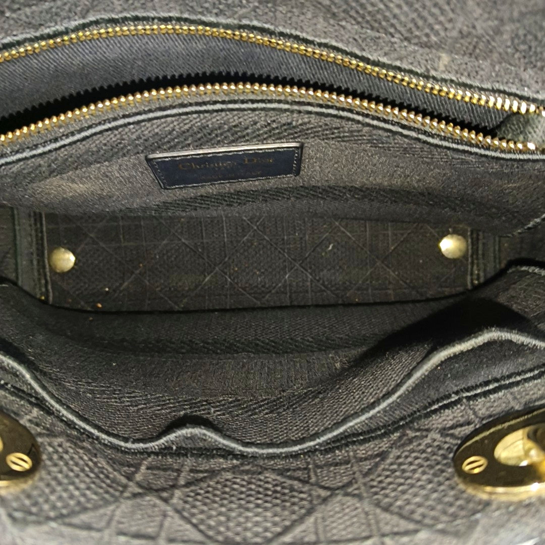 Authenticated pre-owned  Lady D-Lite Medium Cannage Canvas Black - Shoulder Bag at Looply