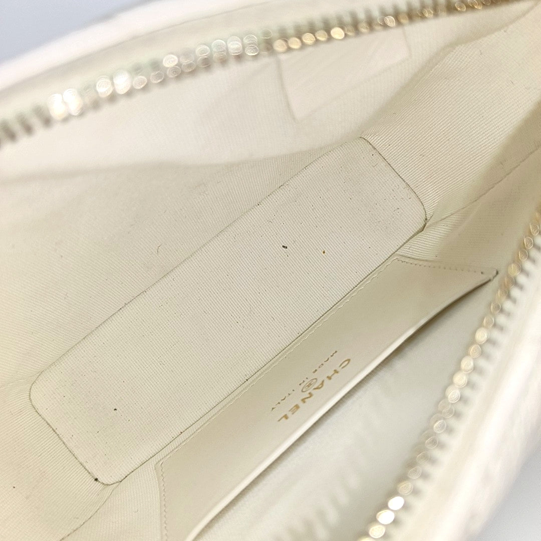 Quilted Grained Calfskin Shoulder Bag White