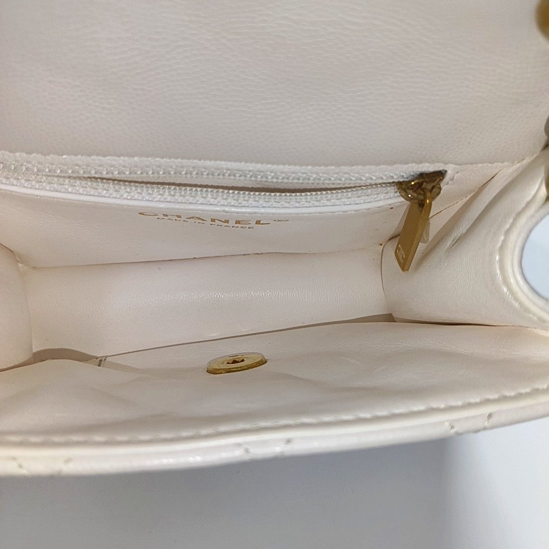 Quilted Grained Calfskin Shoulder Bag White